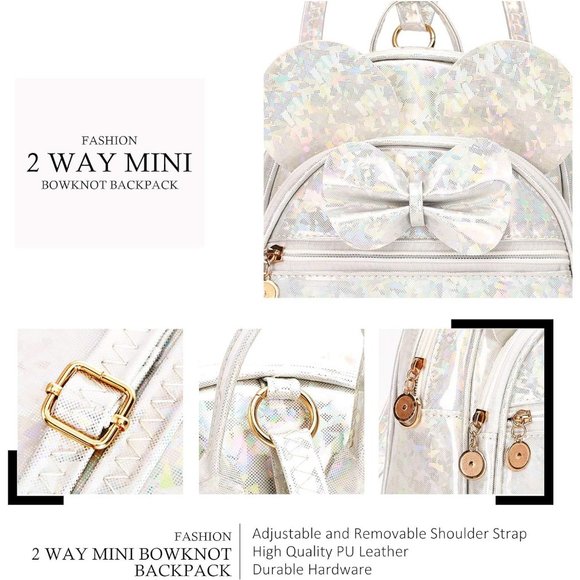 Bowknot Polka Dot Mini Backpack And Convertible Shoulder Bag Purse for Women - Picture 3 of 7